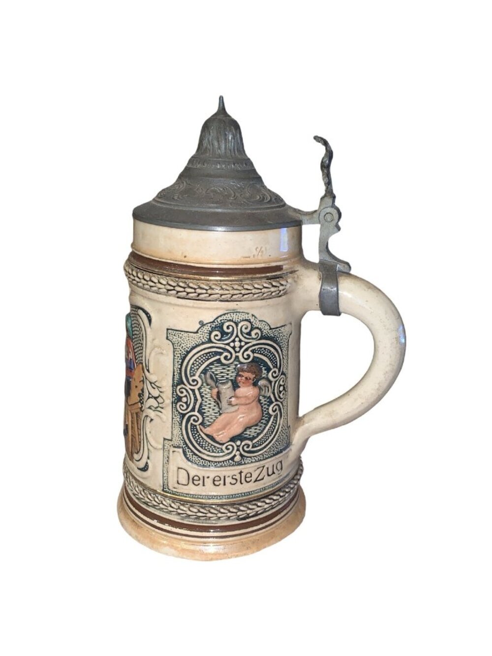 Vintage Blue Bei Spiel Und Sang Made In Germany 7" Pewter Lidded Beer Stein